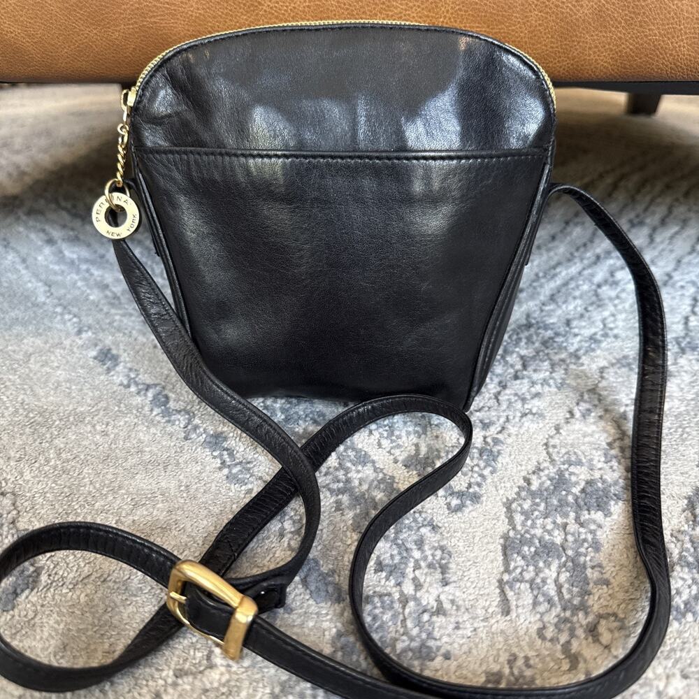 Perlina New York Leather Small Black Handbag Crossbody Purse Wallet Vintage 90s
